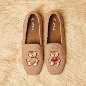 VIVAIA Women's Beige Teddy Embroidered Loafers